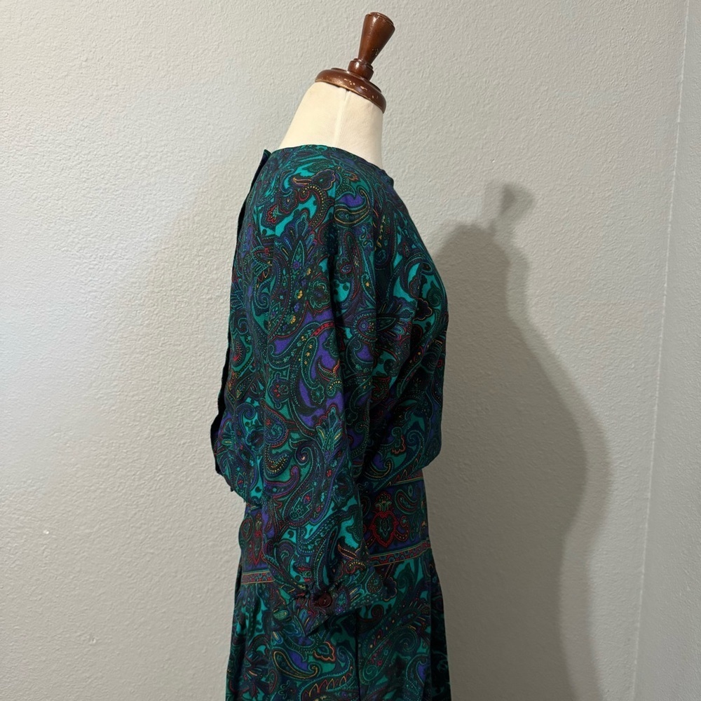 R.E.O. Originals Vintage Multicolored Long Sleeves Round Neck Midi Dress Size 14 - Picture 9 of 16